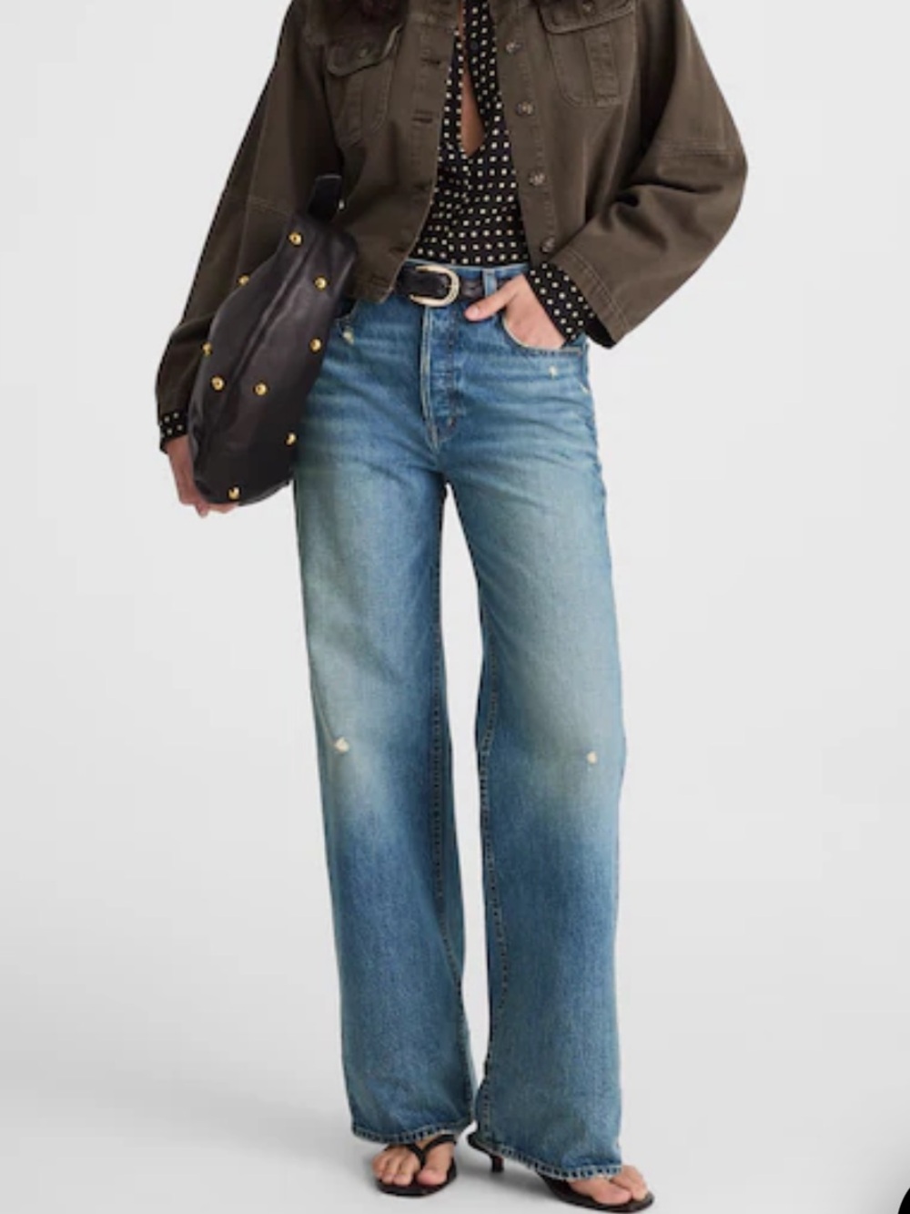 Madewell Low-Slung Baggy Jeans Size 31 Medium Wash Button Fly Distressed